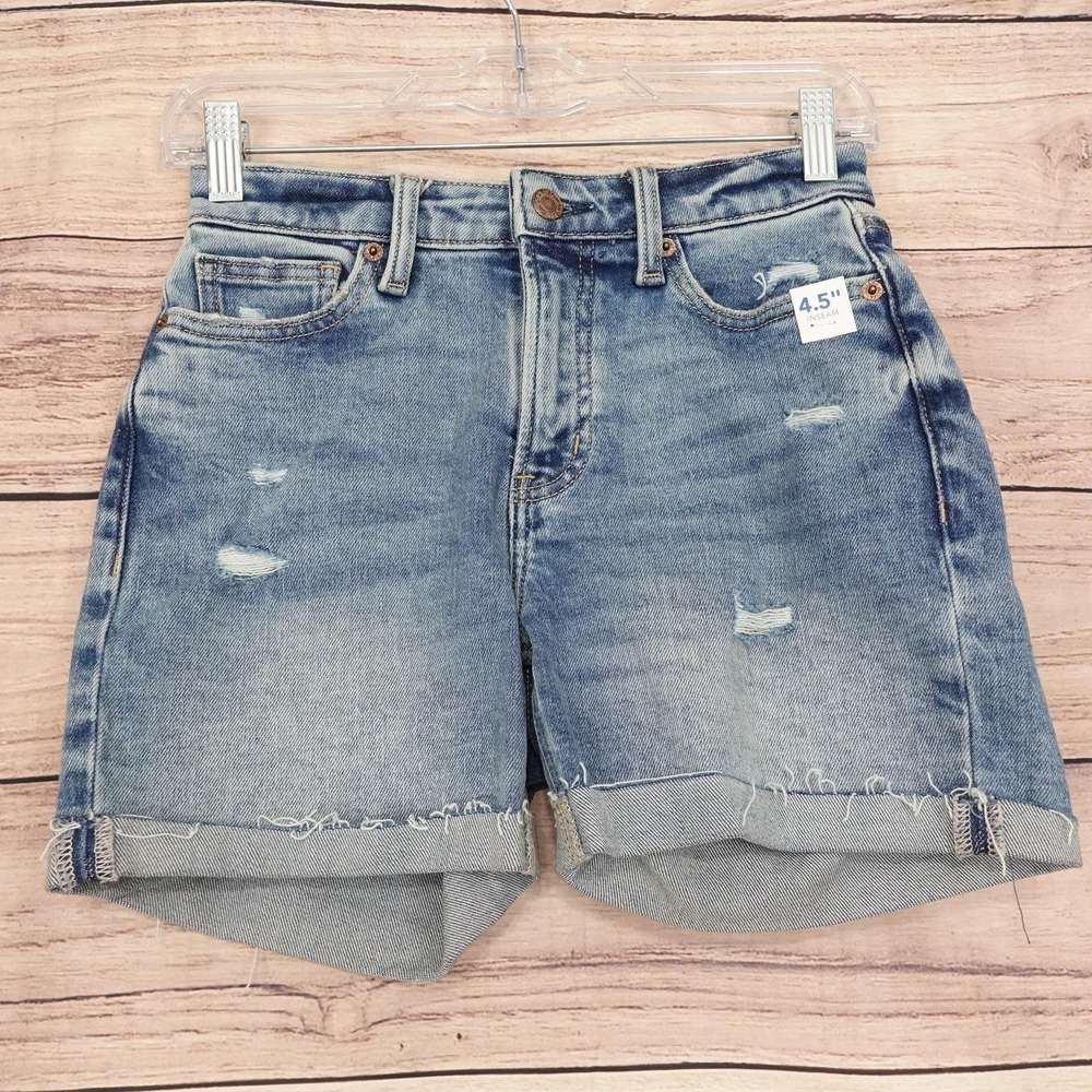 Arizona Jean Co Cut-Off Denim Shorts Juniors 00 Blue High Rise Midi 4.5 Inseam